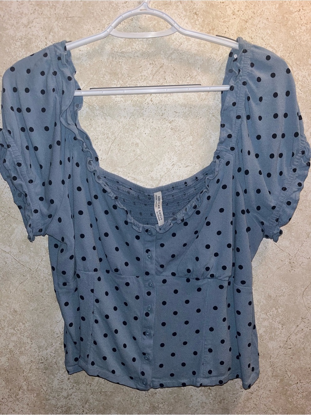 AE polka dot powder blue top